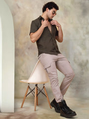 Embroidered Half Sleeve Cotton Shirt for Men-SF-944Olive