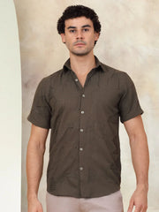 Embroidered Half Sleeve Cotton Shirt for Men-SF-944Olive