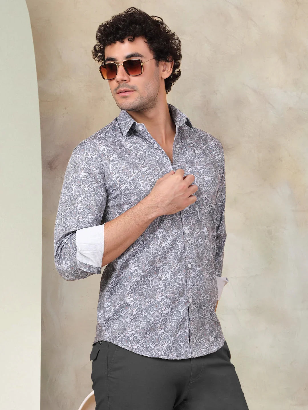 Printed Cotton Casual Shirt for Mens.-SF-945Grey