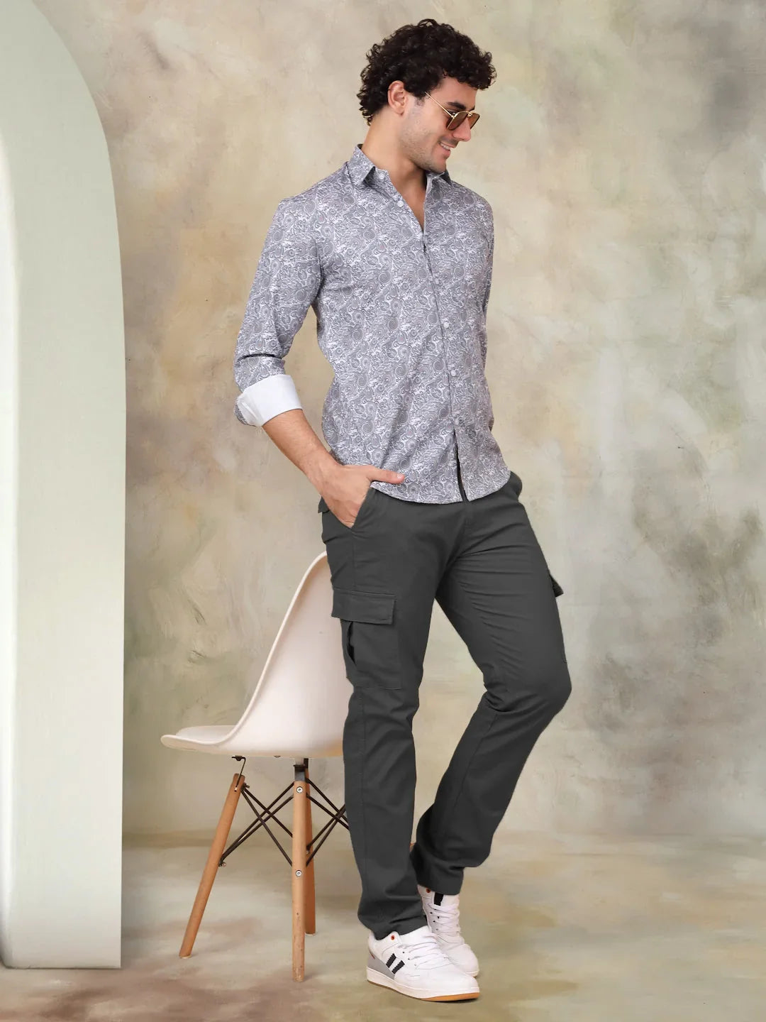 Printed Cotton Casual Shirt for Mens.-SF-945Grey
