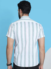 Striped Half Sleeve Cotton Lycra Shirt for Men-SF-947Green