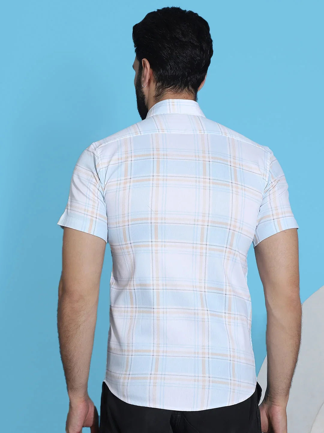 Checked Half Sleeve Cotton Shirt for Men-SF-949Blue