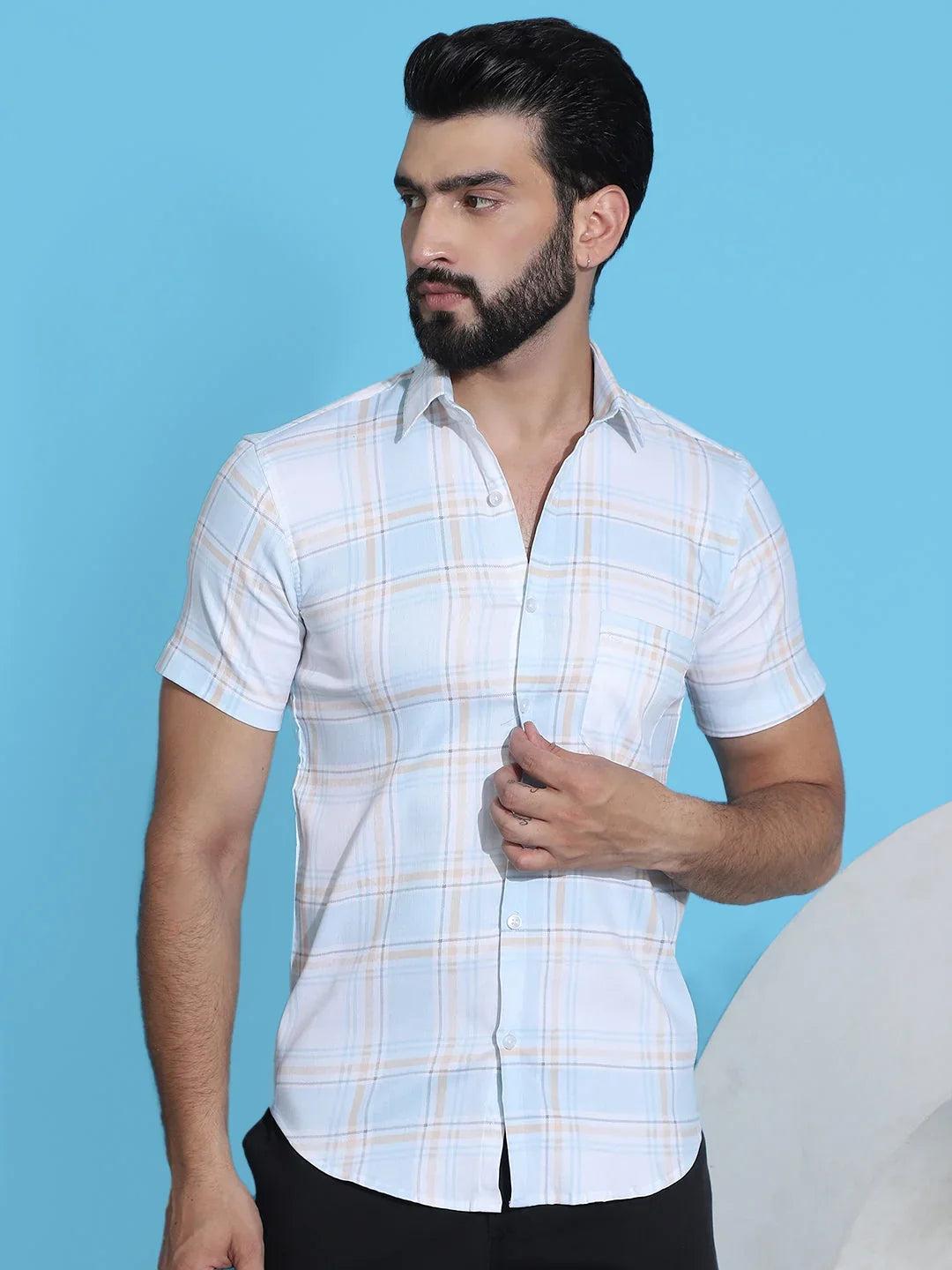 Blue Cotton Solid Shirts SF_949Blue | DesiQlo