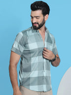 Checked Half Sleeve Cotton Shirt for Men-SF-950Green