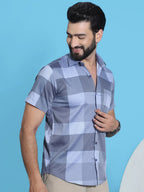 Checked Half Sleeve Cotton Shirt for Men-SF-950Grey
