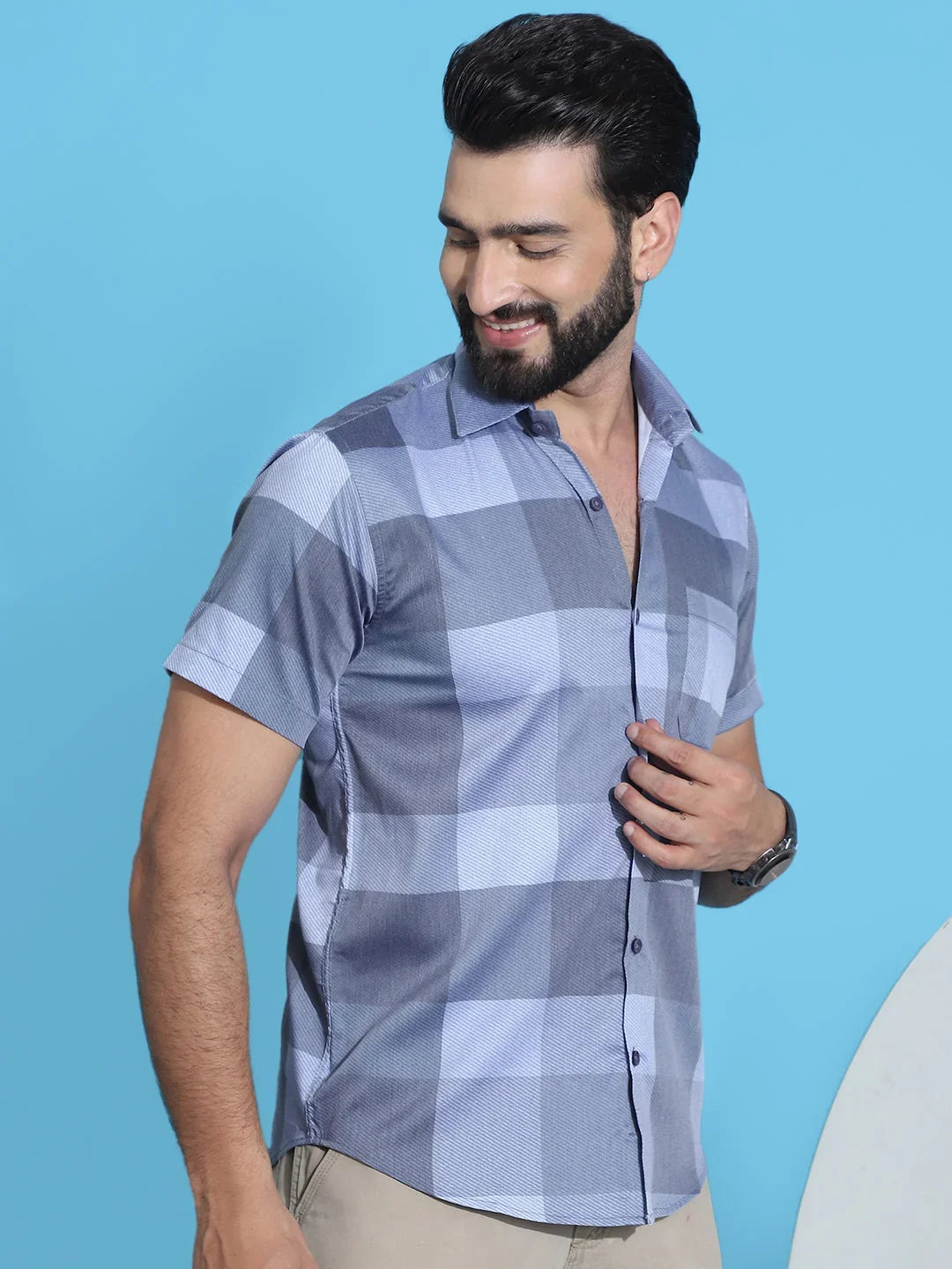 Checked Half Sleeve Cotton Shirt for Men-SF-950Grey