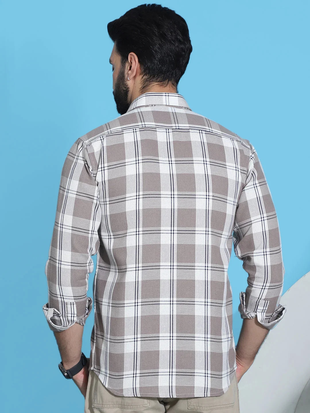 Checked Pure Cotton Shirt for Men-SF-951Brown