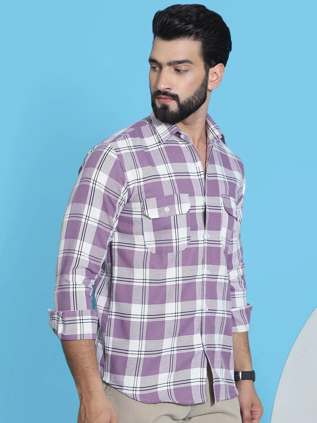 Checked Pure Cotton Shirt for Men-SF-951Purple