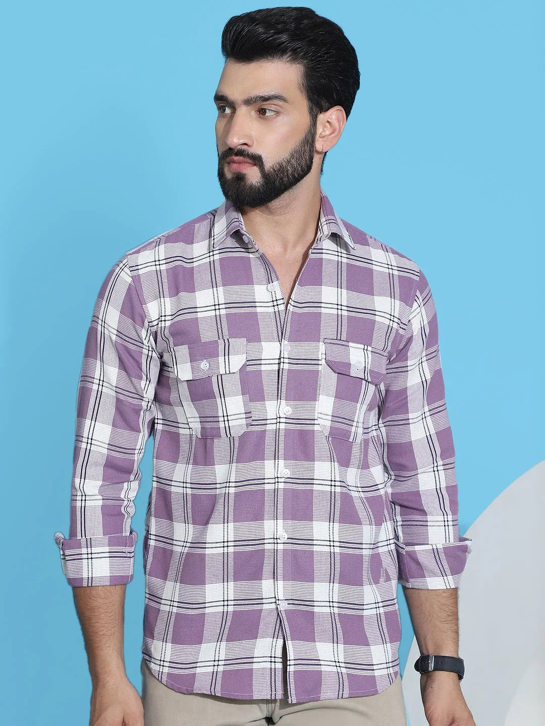 Checked Pure Cotton Shirt for Men-SF-951Purple