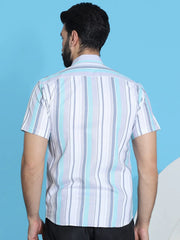 Striped Half Sleeve Cotton Lycra Shirt for Men-SF-952Grey
