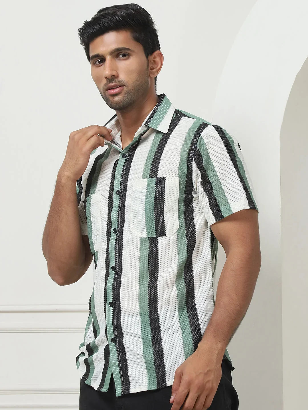 Striped Regular Fit Casual Shirt For Men-SF-953Green