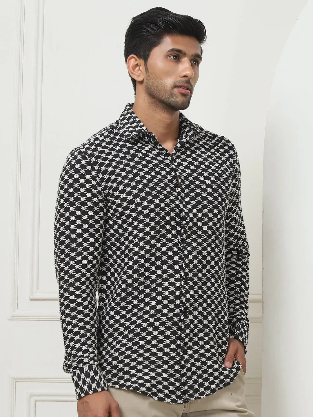 Woven Design Casual Shirt For Men-SF-956Black