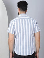 Men's Floral Printed Cotton Casual Shirt-SF-961Blue