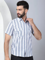 Men's Floral Printed Cotton Casual Shirt-SF-961Blue