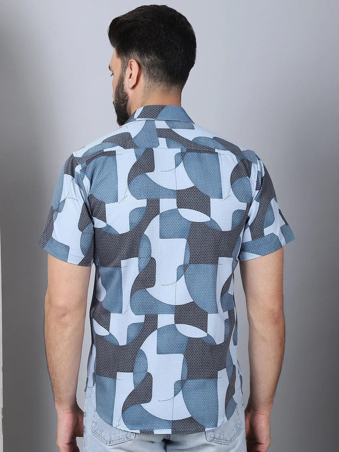 Men's Geometric Printed Cotton Casual Shirt-SF-961Grey
