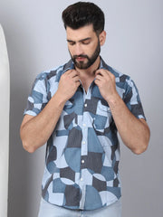 Men's Geometric Printed Cotton Casual Shirt-SF-961Grey