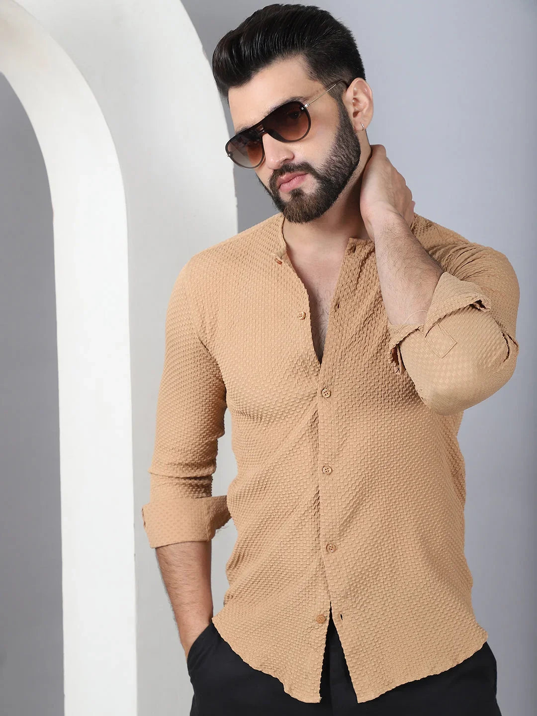 Beige Cotton Solid Shirts SF_963Beige | DesiQlo