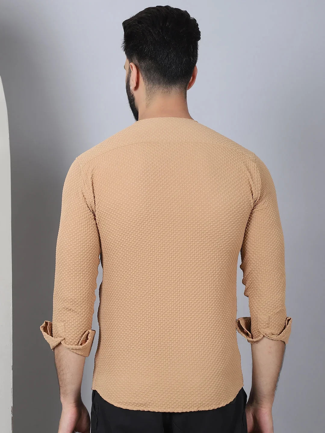 Self Design Cotton Blend Casual Shirt for Men-SF-963Beige