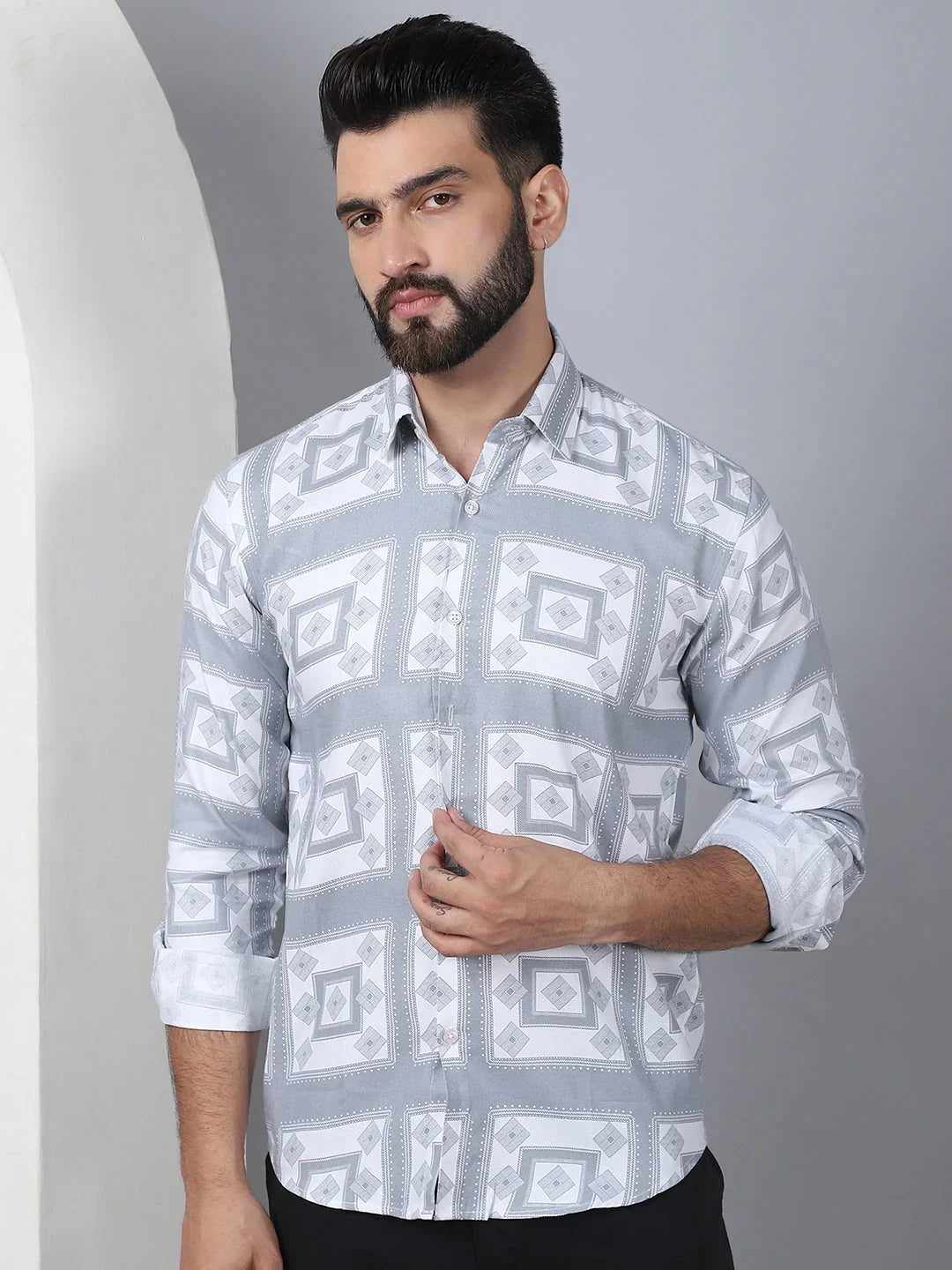 Grey Cotton Solid Shirts SF_967Light-Grey | DesiQlo
