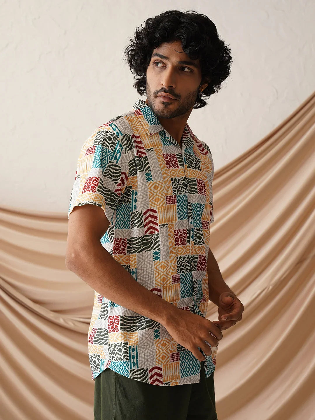 Printed Cuban Collar Casual Shirt for Men-SF-971Multi