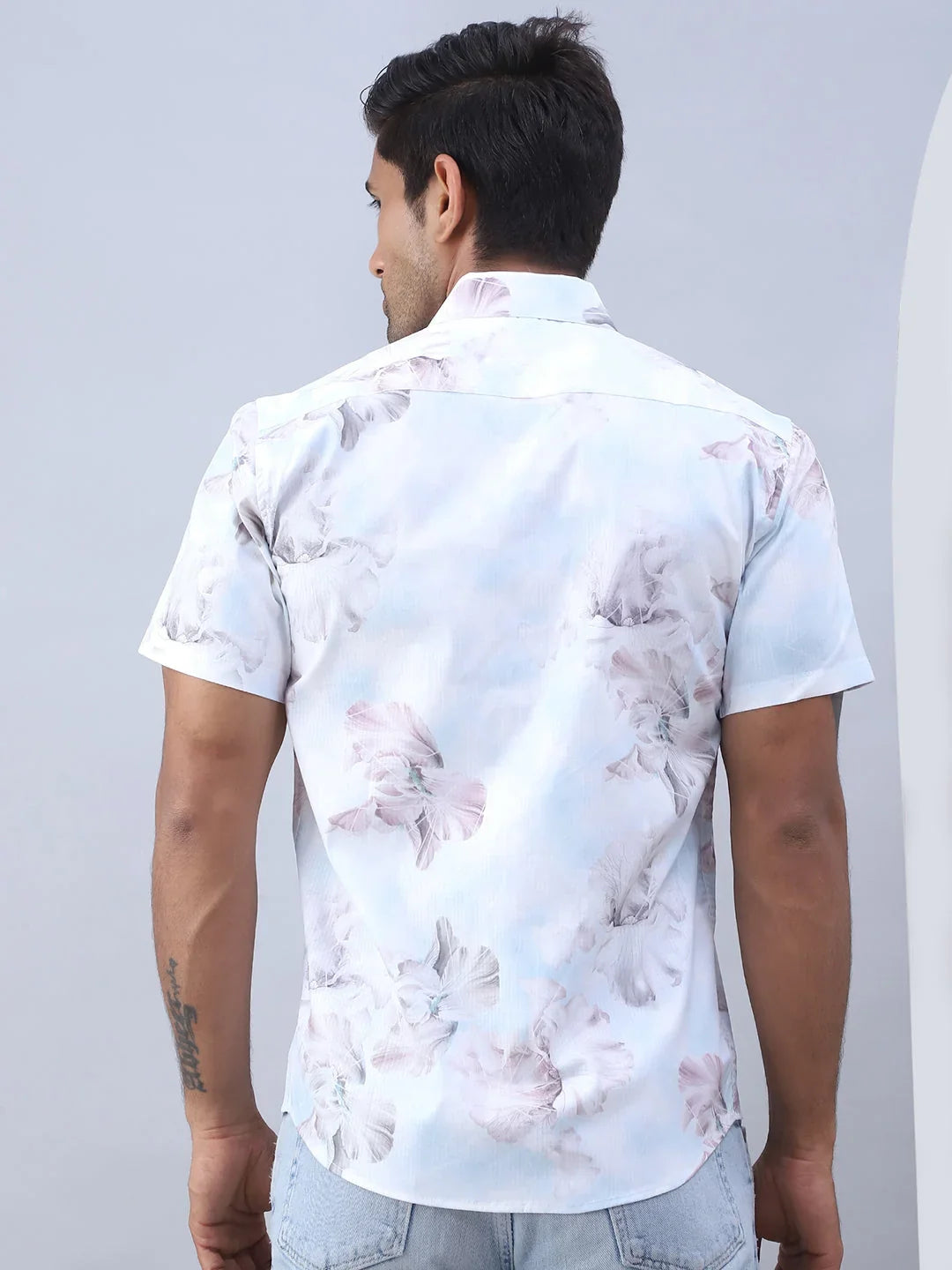 Printed Cotton Casual Shirt For Men-SF-973Blue