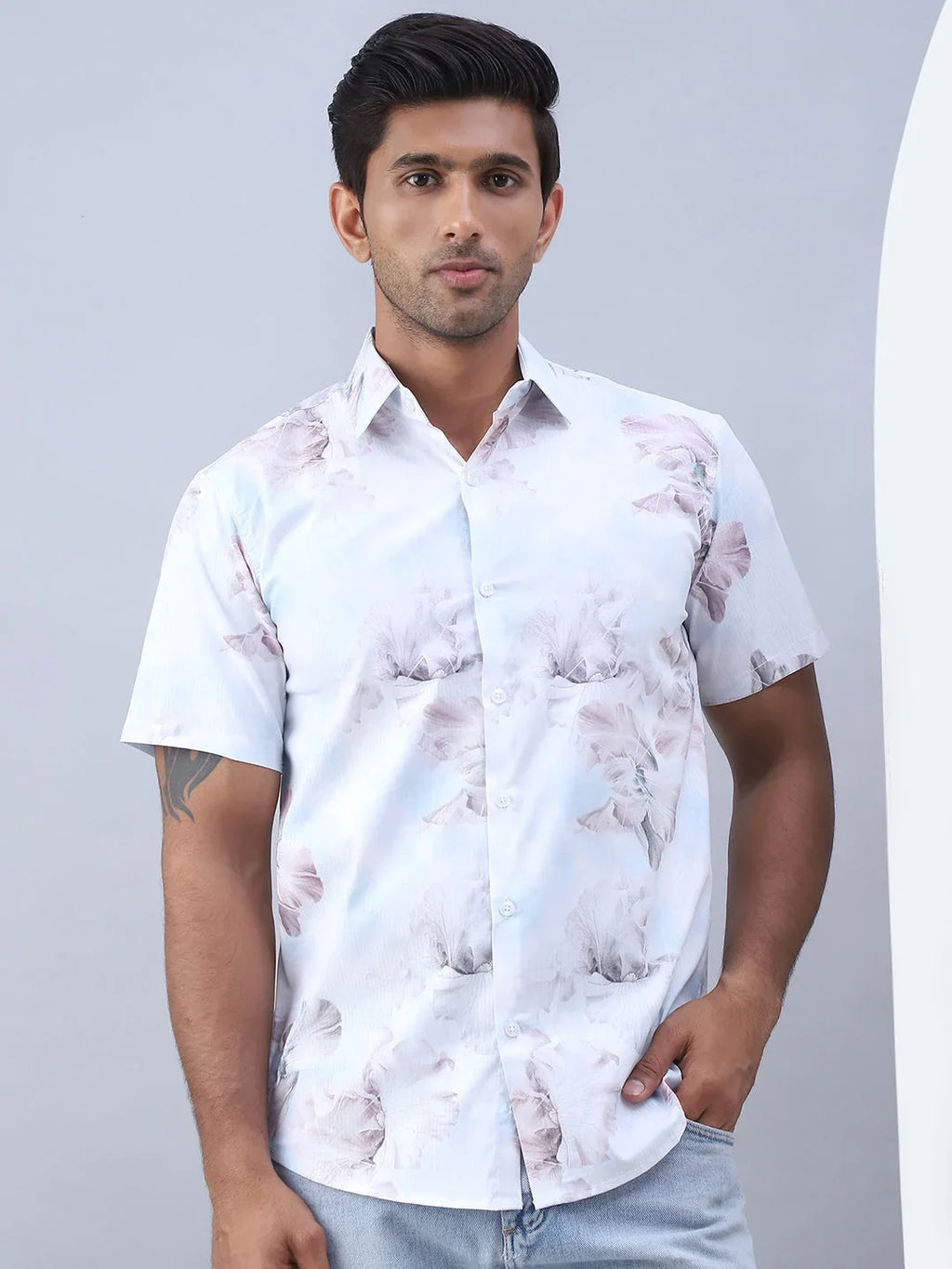 Printed Cotton Casual Shirt For Men-SF-973Blue