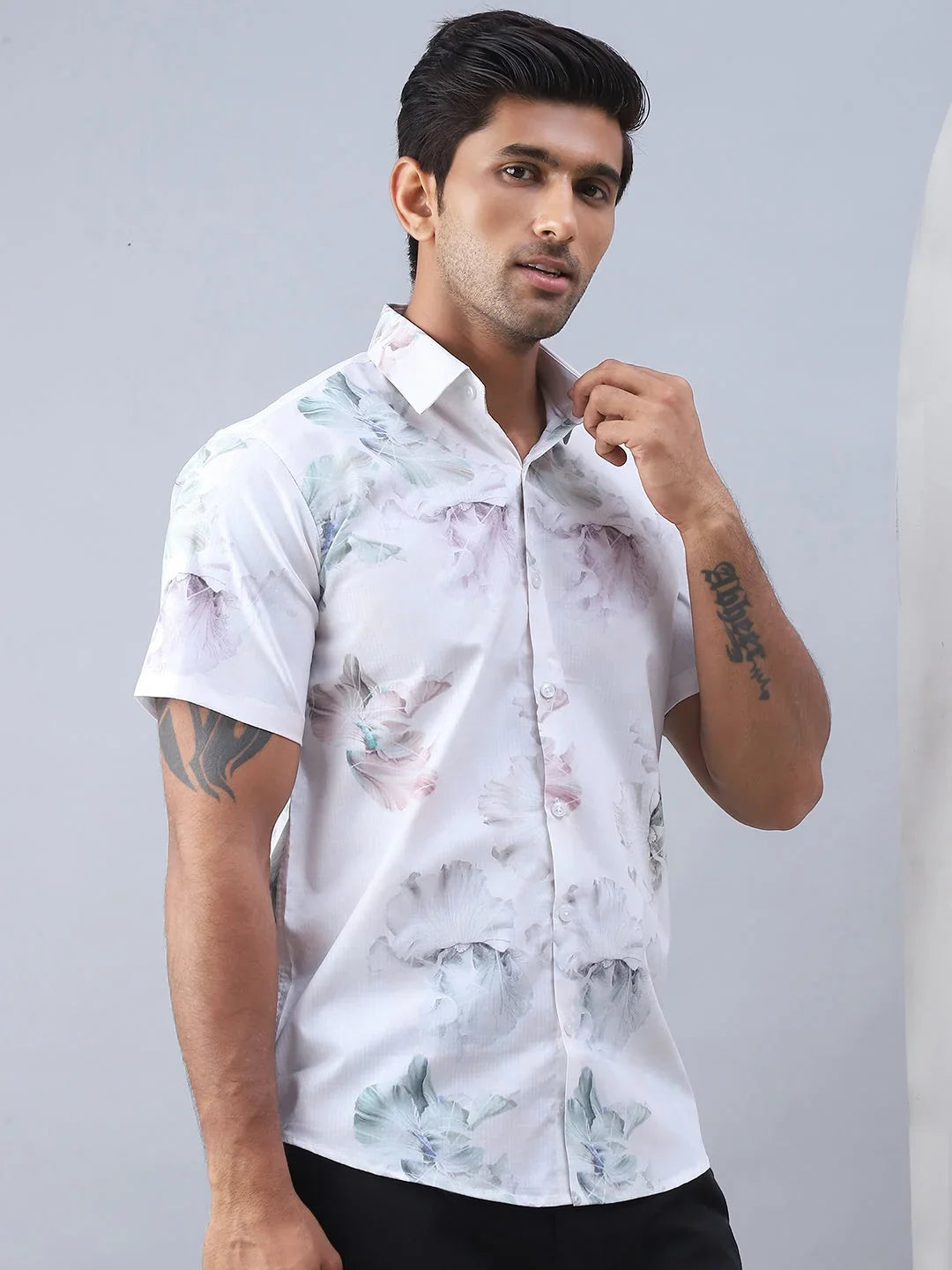 Printed Cotton Casual Shirt For Men-SF-973Green