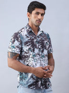Printed Cotton Casual Shirt For Men-SF-974Green
