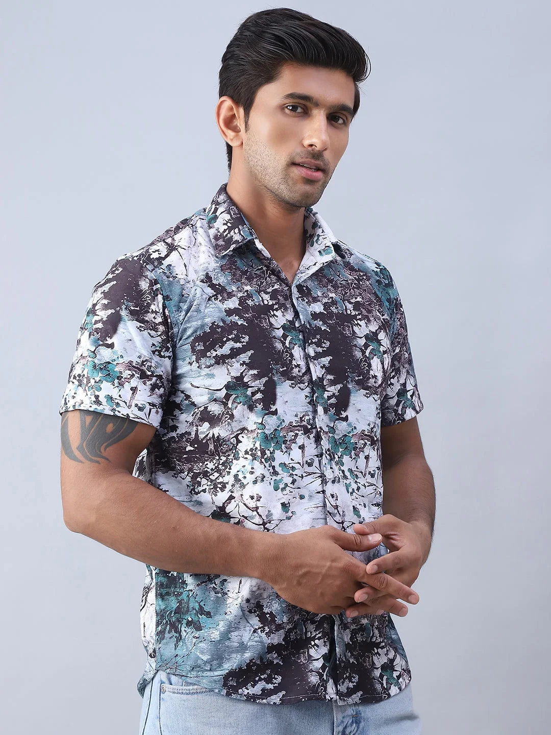 Printed Cotton Casual Shirt For Men-SF-974Green
