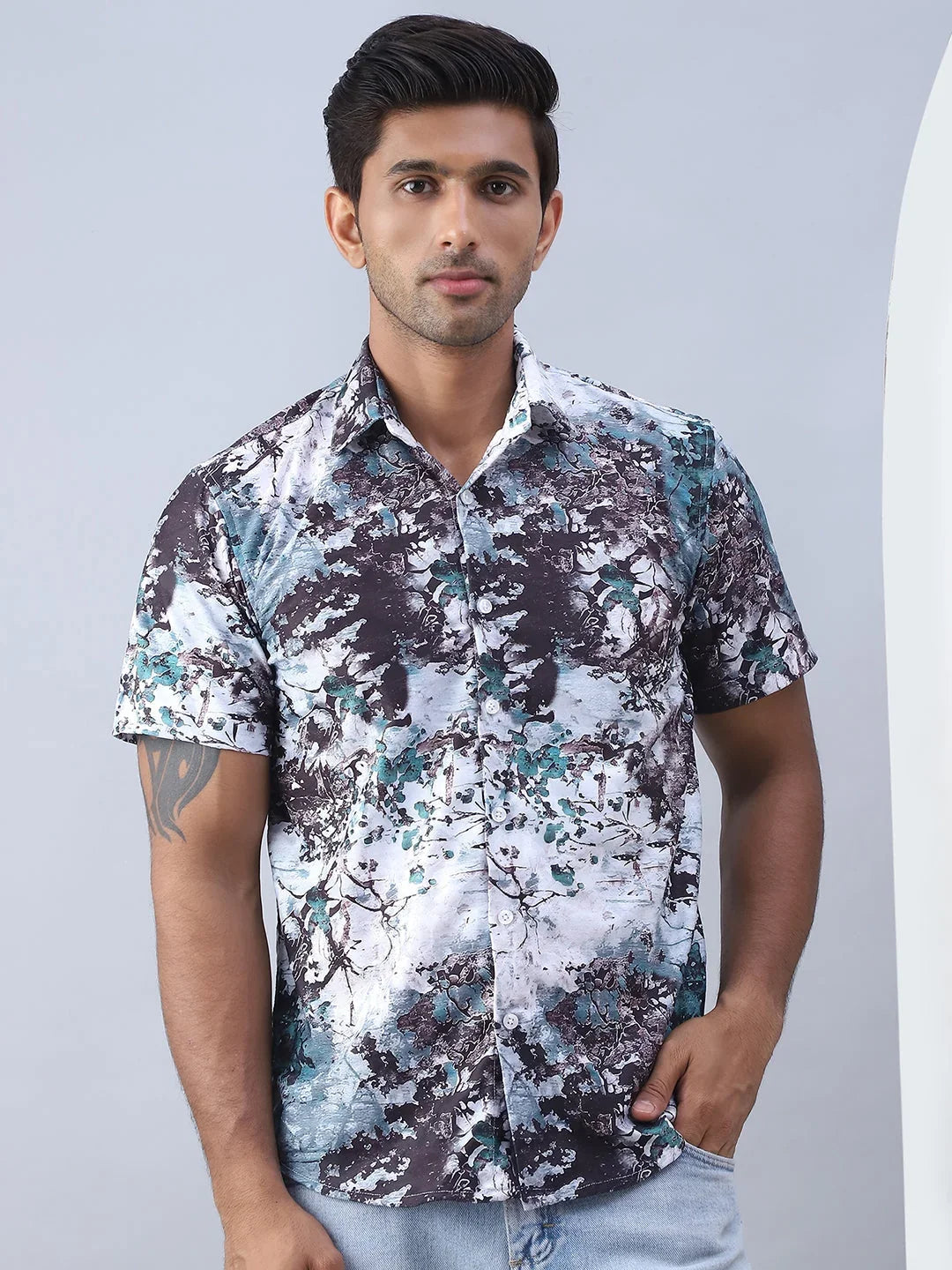 Printed Cotton Casual Shirt For Men-SF-974Green
