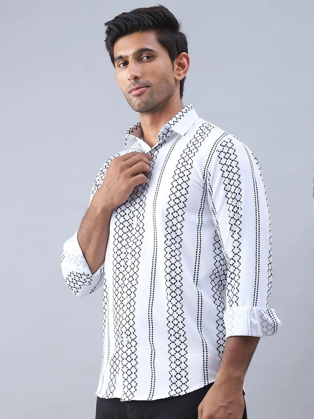 Printed Cotton Casual Shirt For Men-SF-975White
