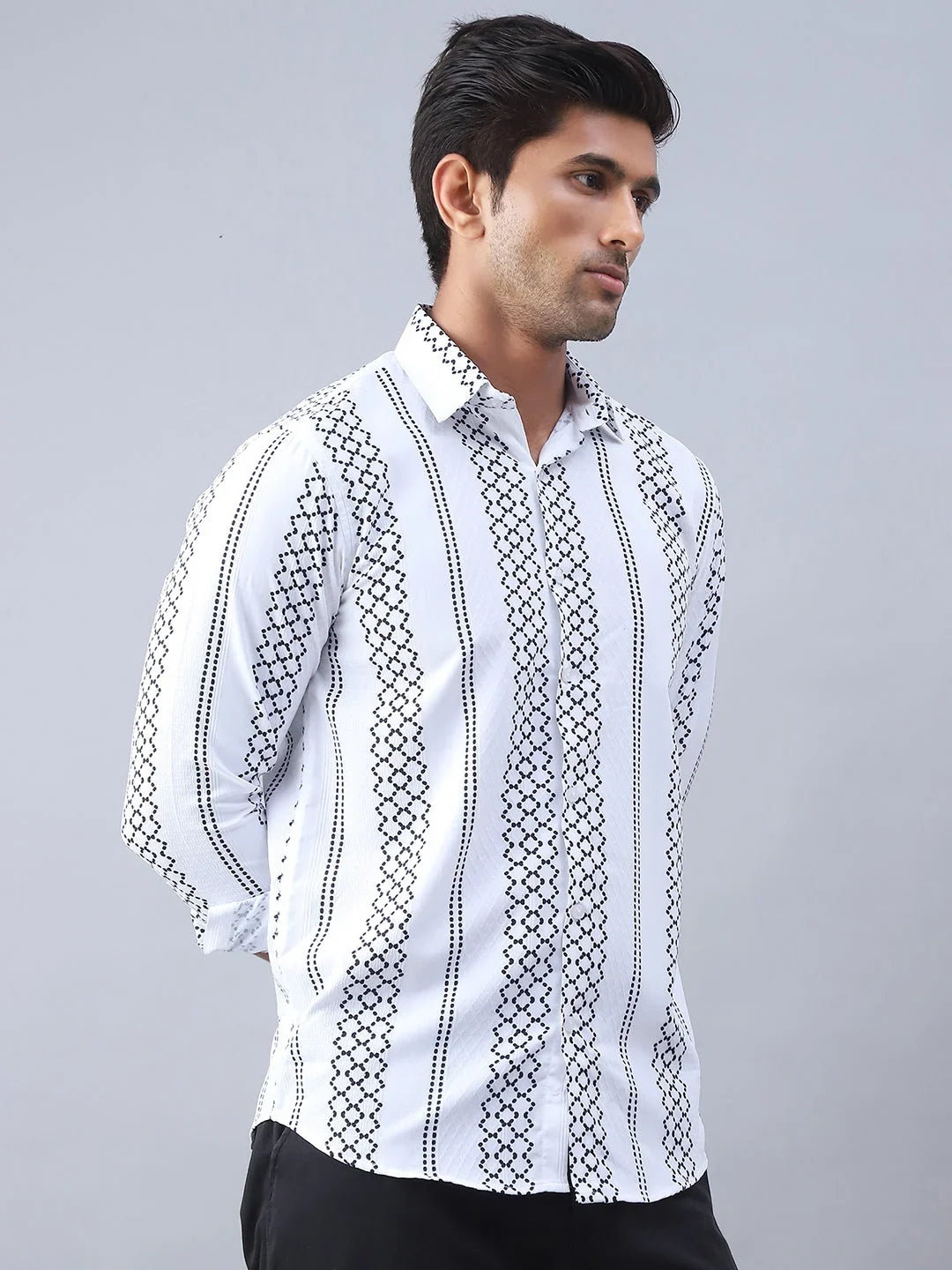 Printed Cotton Casual Shirt For Men-SF-975White