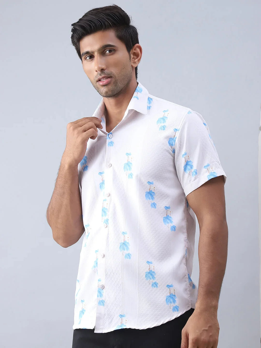Printed Cotton Casual Shirt For Men-SF-977Cream