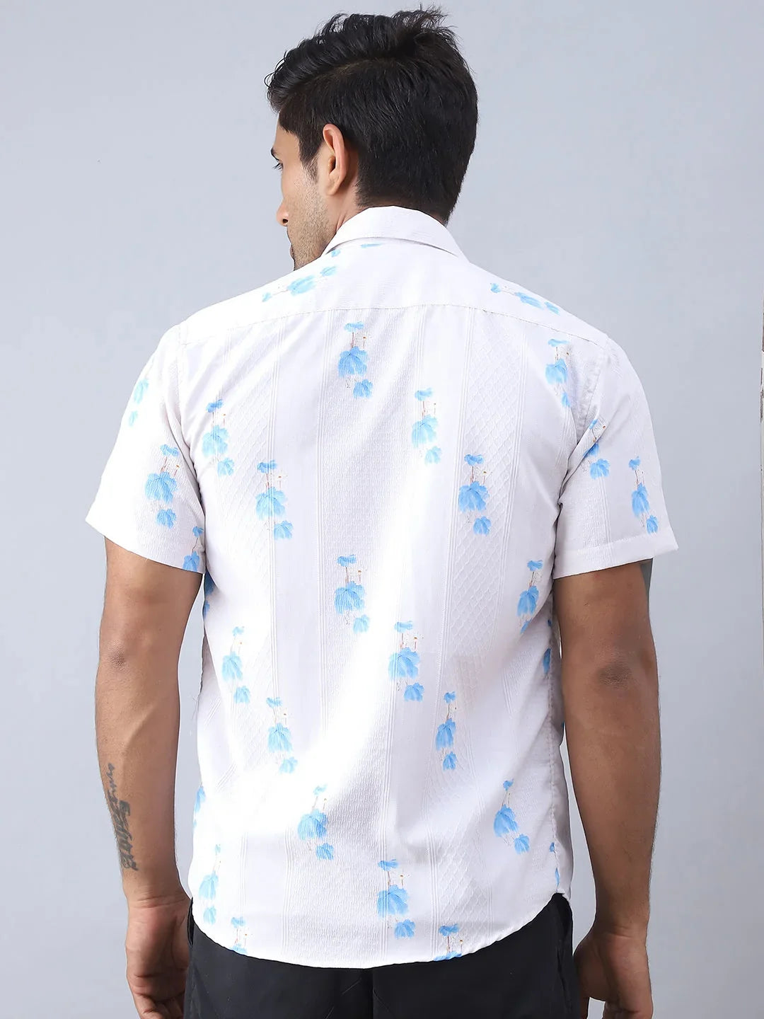 Printed Cotton Casual Shirt For Men-SF-977Cream