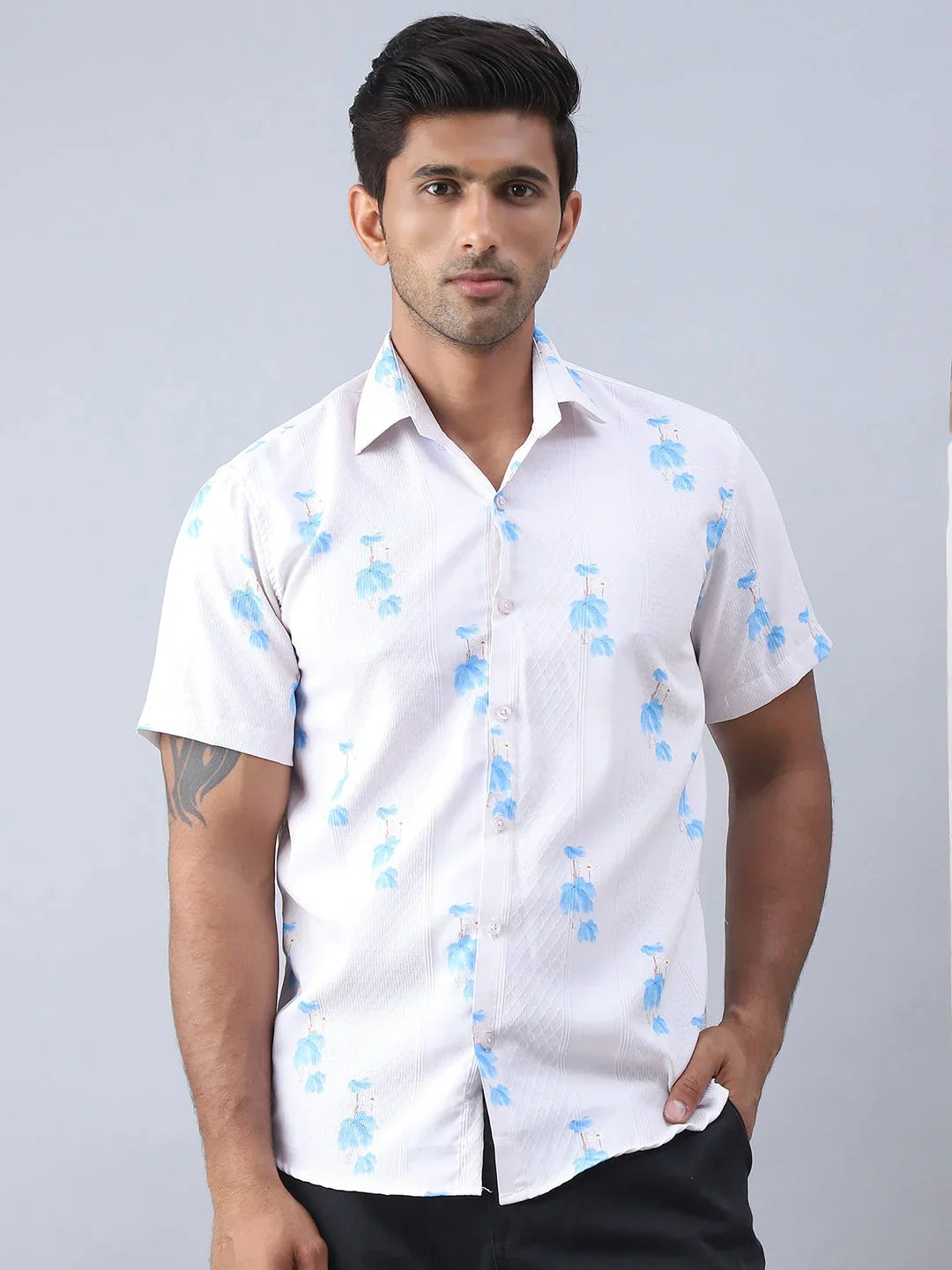 Printed Cotton Casual Shirt For Men-SF-977Cream
