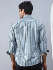 Striped Cotton Casual Shirt For Men-SF-980Blue