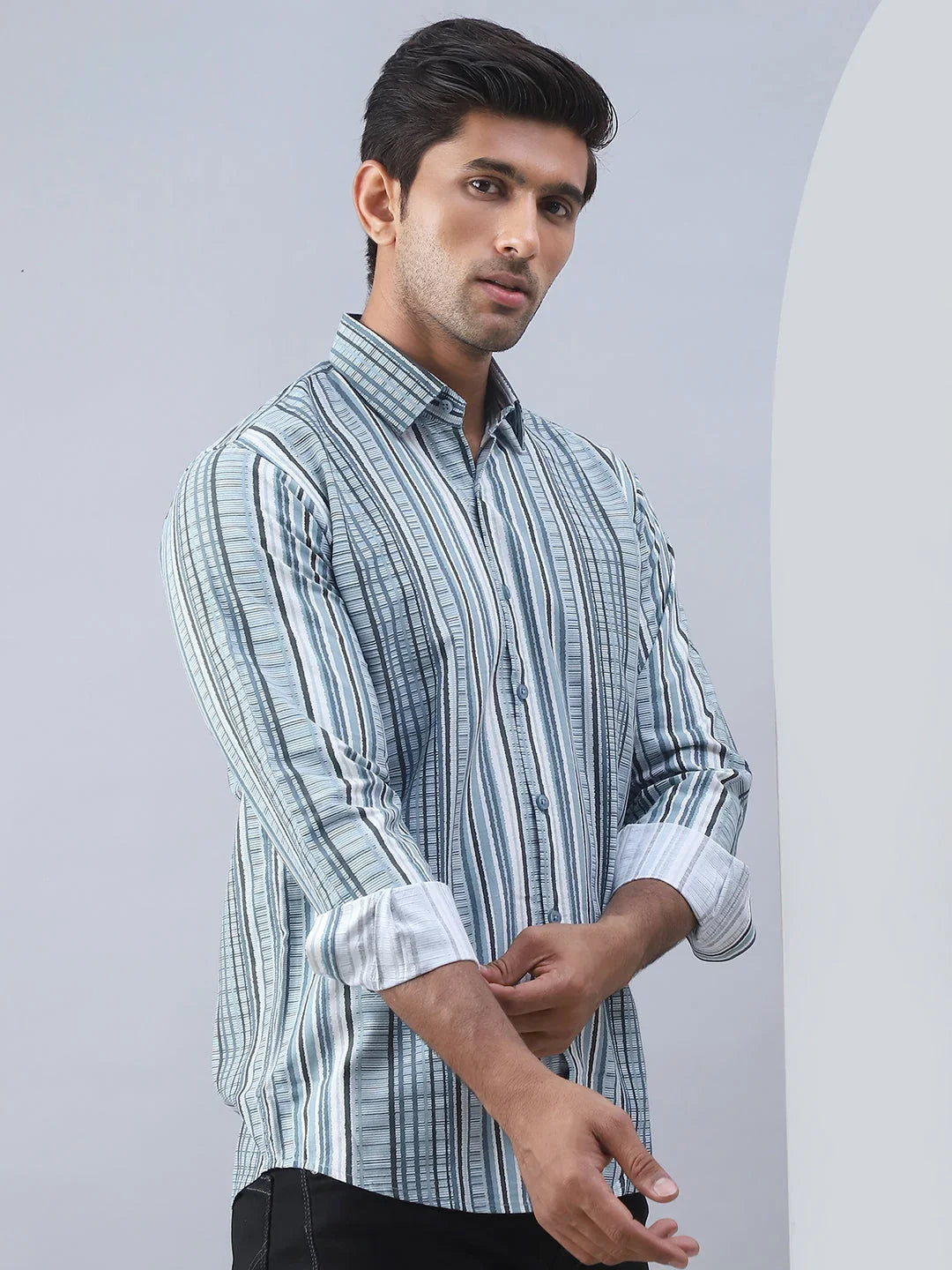 Striped Cotton Casual Shirt For Men-SF-980Blue