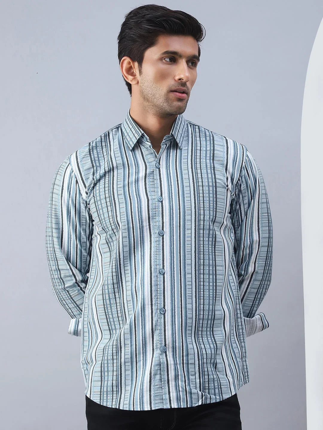 Striped Cotton Casual Shirt For Men-SF-980Blue