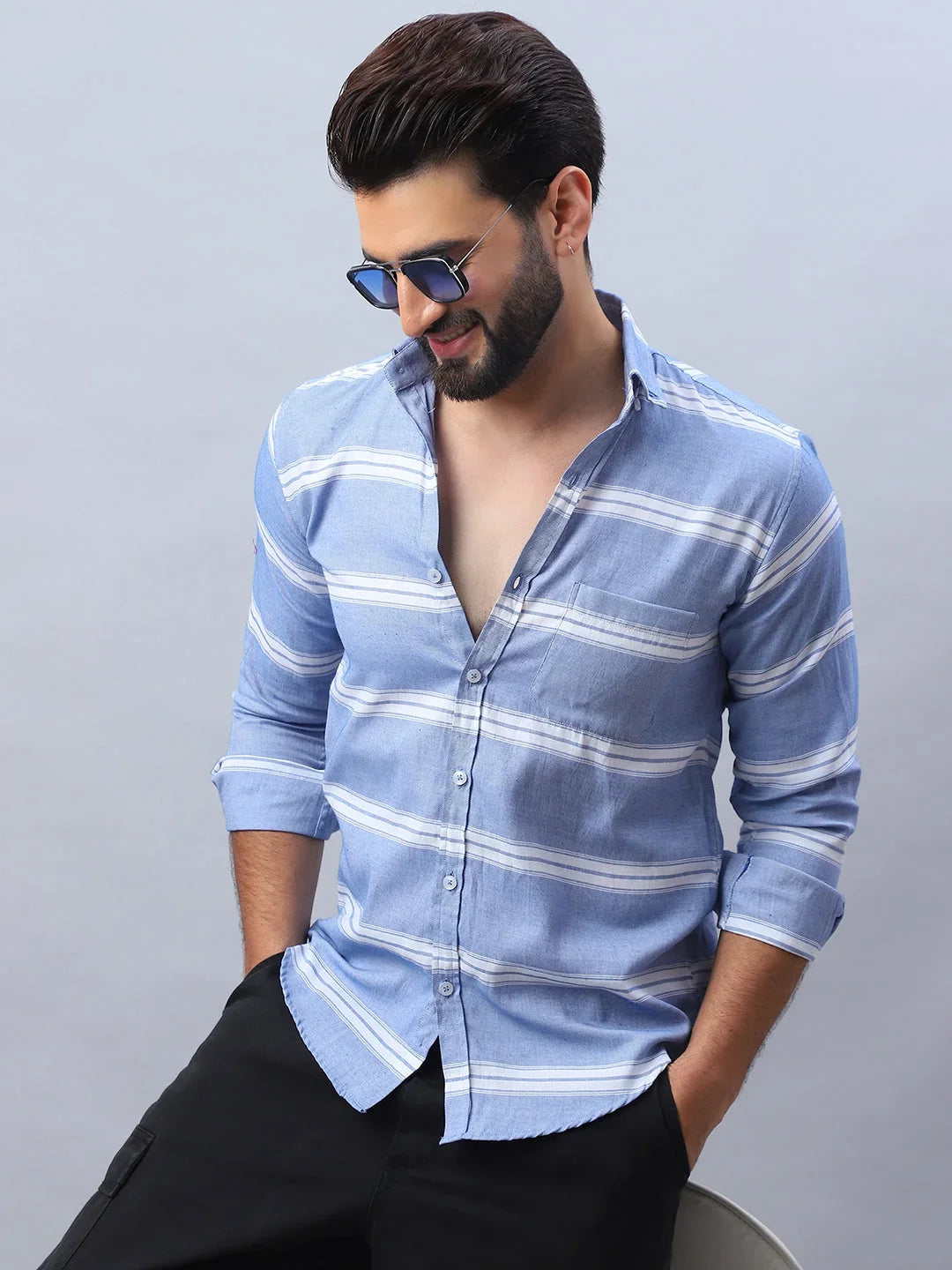 Blue Cotton Solid Shirts SF_985Blue | DesiQlo