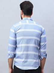 Striped Cotton Casual Shirt For Men-SF-985Blue
