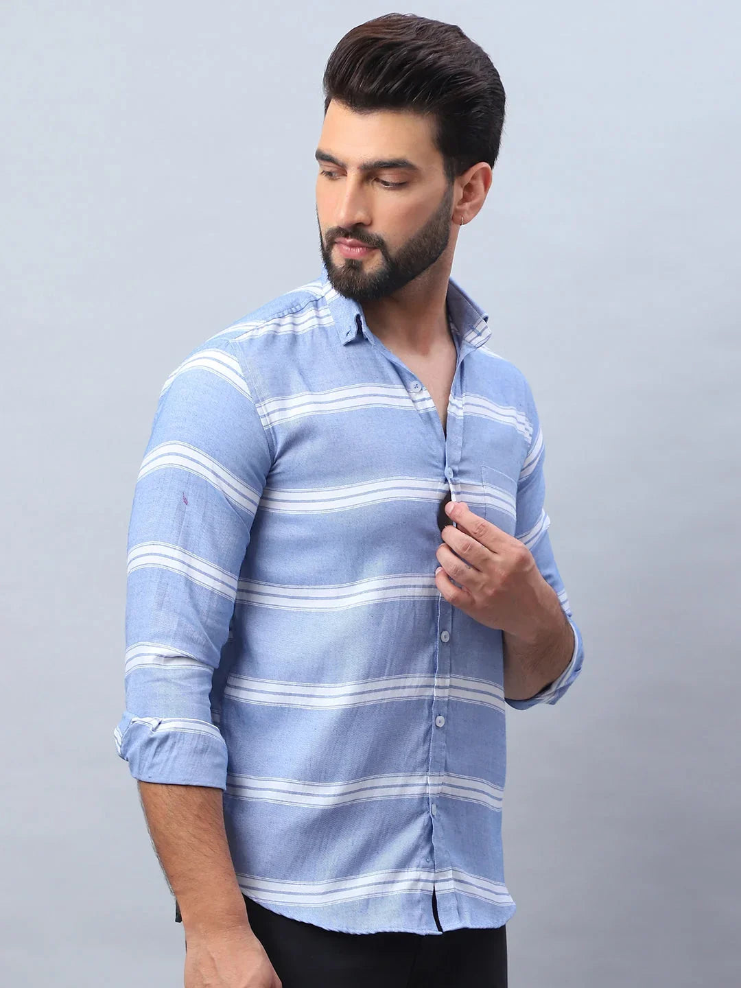 Striped Cotton Casual Shirt For Men-SF-985Blue