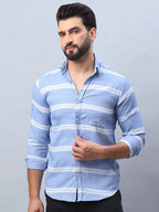 Striped Cotton Casual Shirt For Men-SF-985Blue