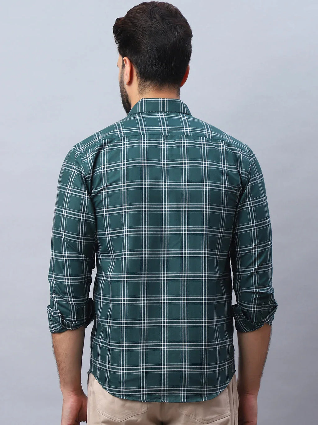 Checked Pure Cotton Casual Shirt for Men-SF-989Green