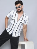 Striped Semi Sheer Casual Shirt For Men-SF-995Grey