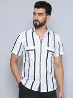 Striped Semi Sheer Casual Shirt For Men-SF-995Grey