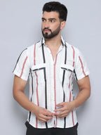 Striped Semi Sheer Casual Shirt For Men-SF-995Peach