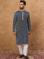 Men Green Silk Blend Batik Embroidered Straight Kurta With Pant Set-MKSET1514