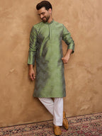 Men Green Silk Blend Geometric Printed Straight Kurta With Pant Set-MKSET1522