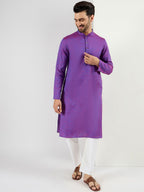 Men Purple Cotton Solid Woven Design Straight Kurta With Pant Set-MKSET1099