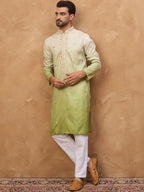Men Green Silk Blend Solid Embroidered Straight Kurta With Pant Set-MKSET1488